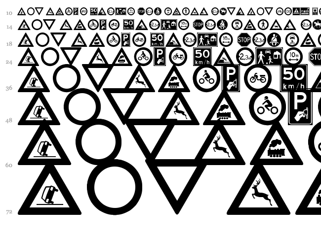 Traffic Signs TFB font waterfall